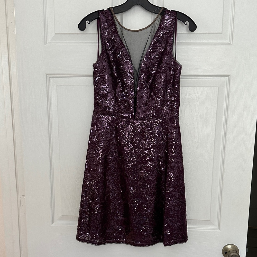 Sleeveless Deep V Purple Sequin Mini Dress